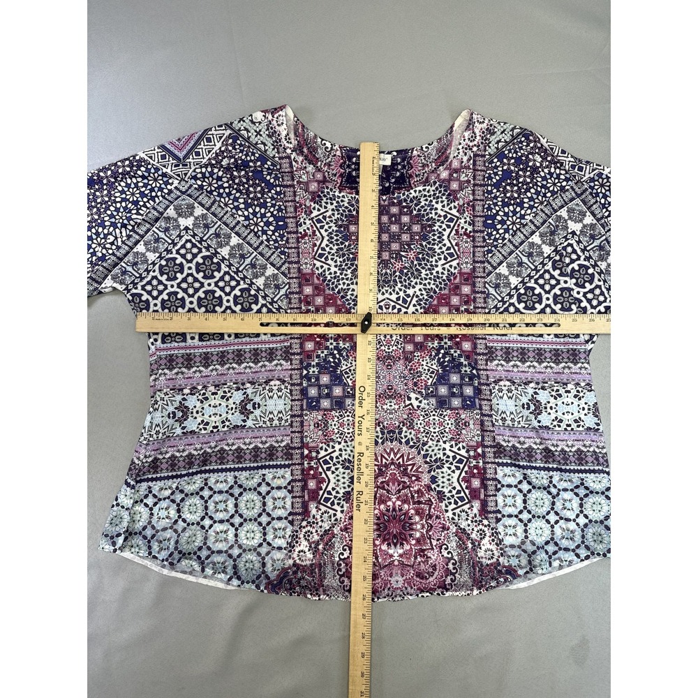 avenue Colorful Paisley Top Womens 22/24 Multicolor All Over Print Short Sleeve - Picture 6 of 8